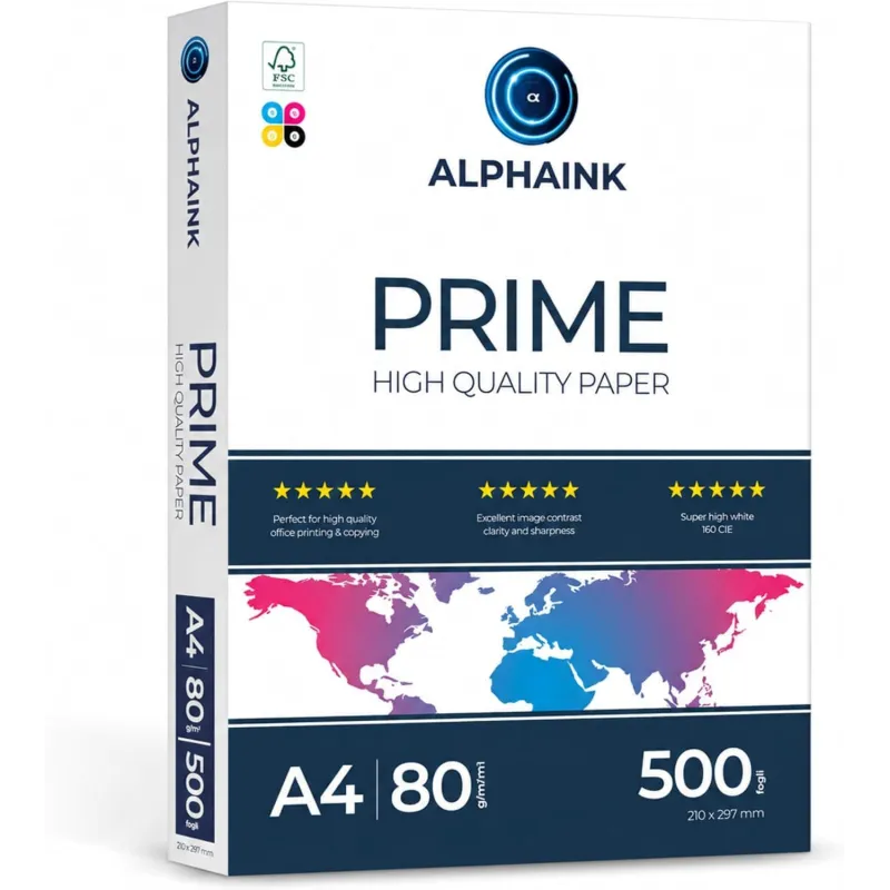 Pacco da 5 Risme Carta A4 80 gr Alphaink Prime