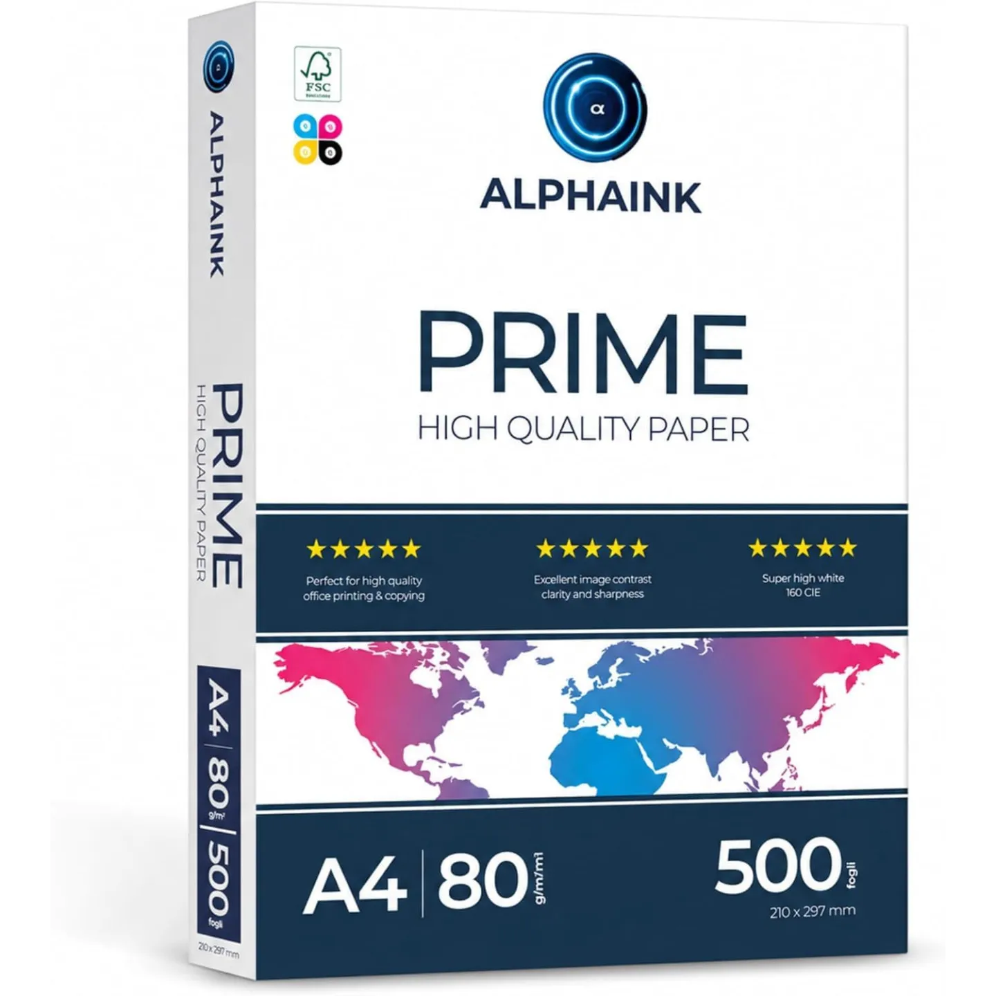 Pacco da 5 Risme Carta A4 80 gr Alphaink Prime