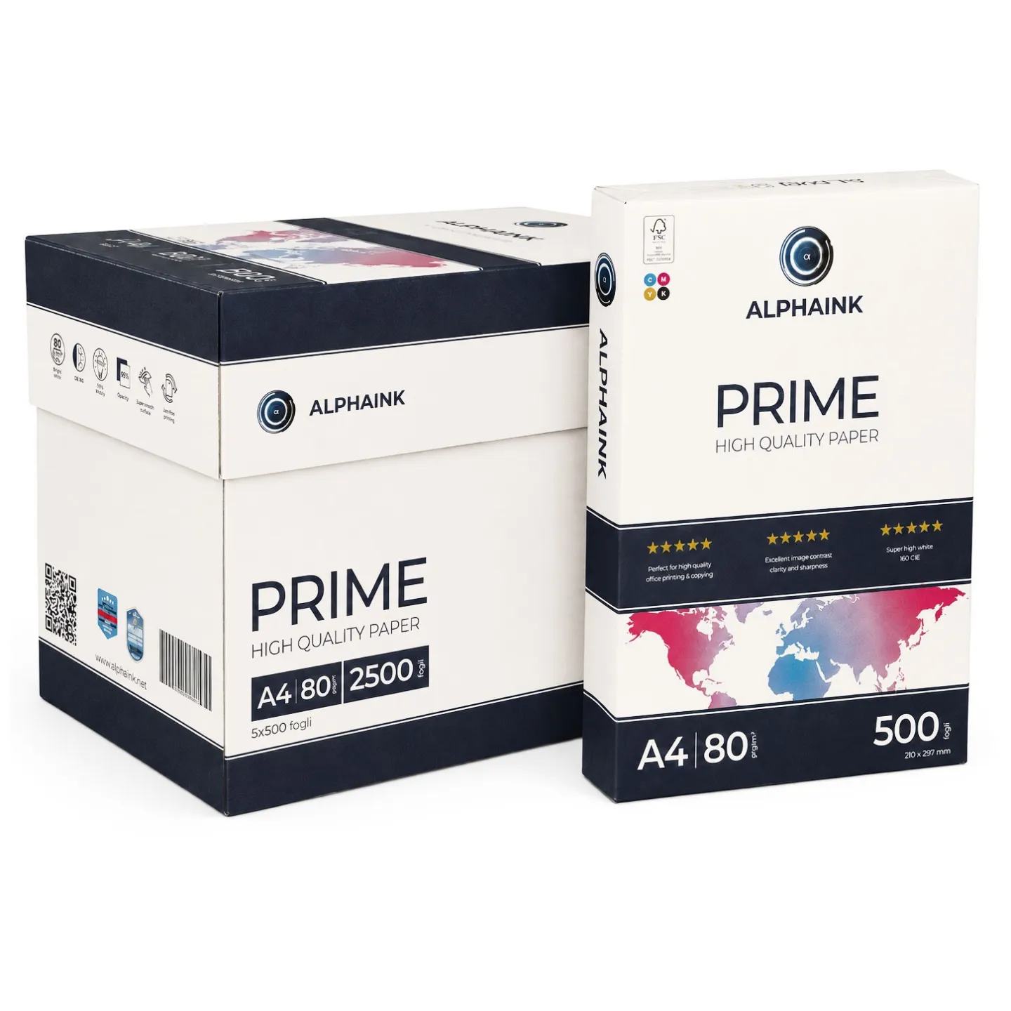 Pacco da 5 Risme Carta A4 80 gr Alphaink Prime