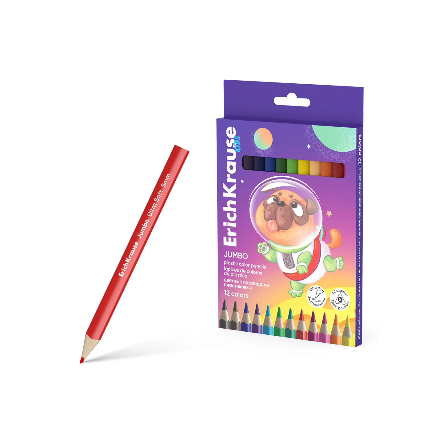 Matite Colorate Rotonde ErichKrause Kids Jumbo Space Animals da 5 mm