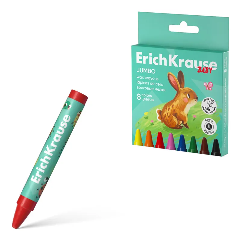 Pastelli a Cera ErichKrause Baby Jumbo Rotondi - cartone da 8 colori