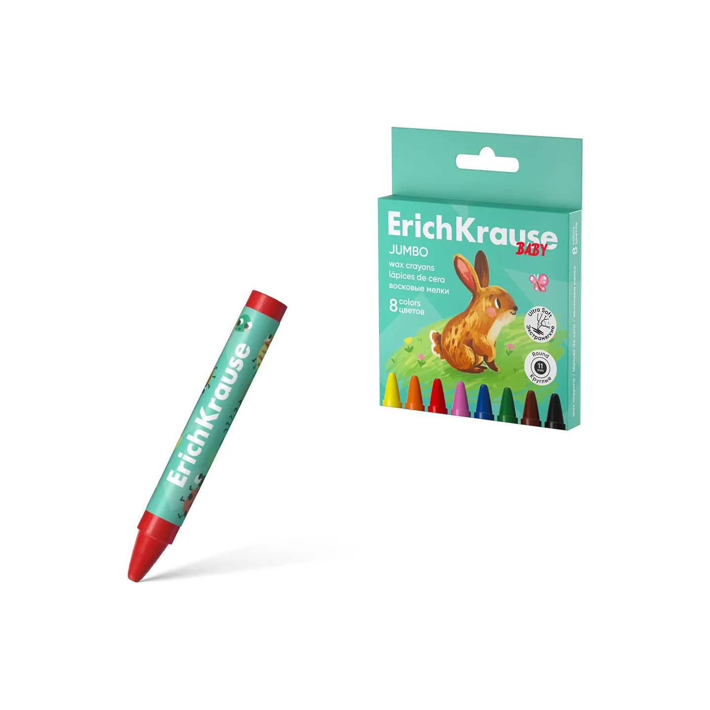 Pastelli a Cera ErichKrause Baby Jumbo Rotondi - cartone da 8 colori