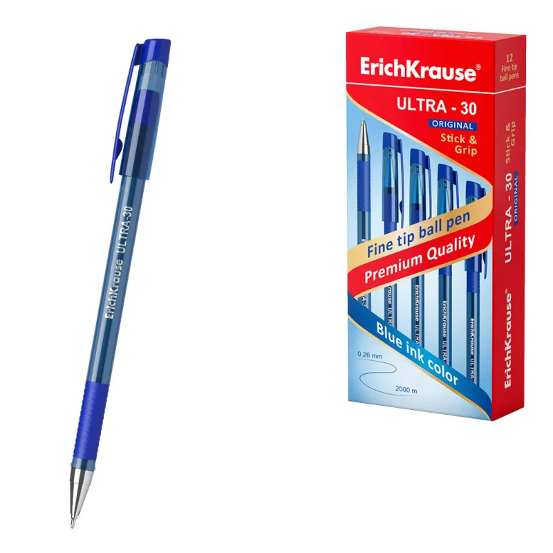 Box 12 penne a sfera Blu ErichKrause ULTRA-30 Stick & Grip Original