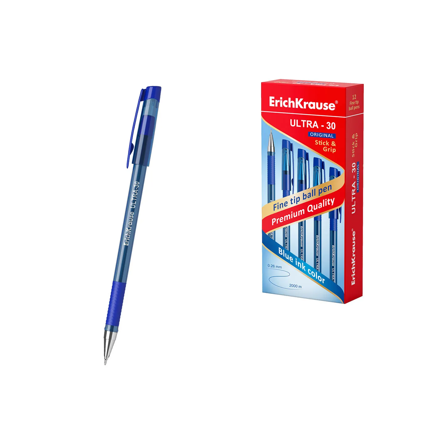 Box 12 penne a sfera Blu ErichKrause ULTRA-30 Stick & Grip Original