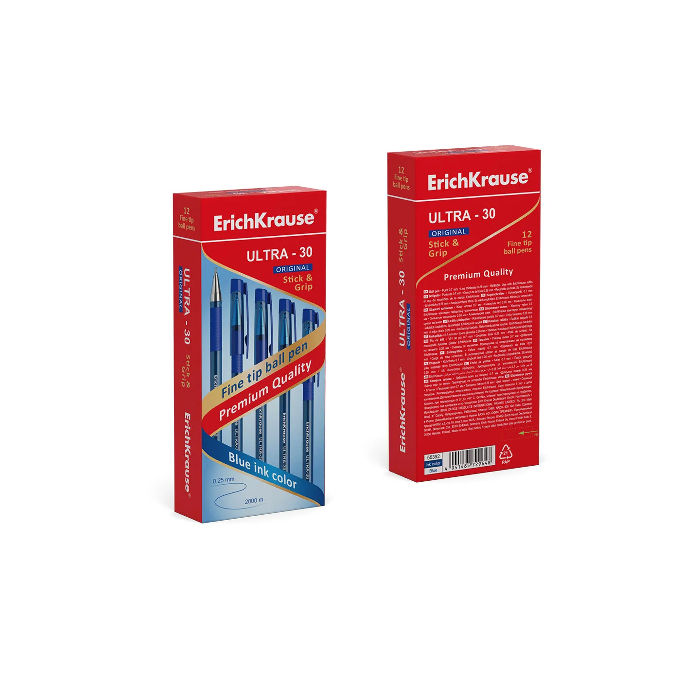 Box 12 penne a sfera Blu ErichKrause ULTRA-30 Stick & Grip Original