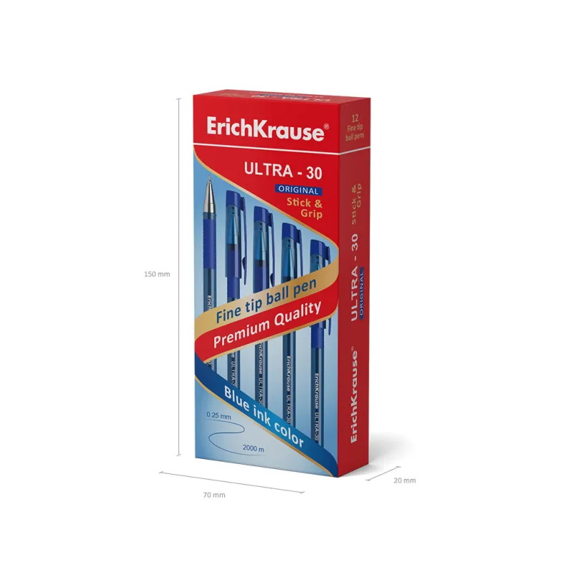 Box 12 penne a sfera Blu ErichKrause ULTRA-30 Stick & Grip Original
