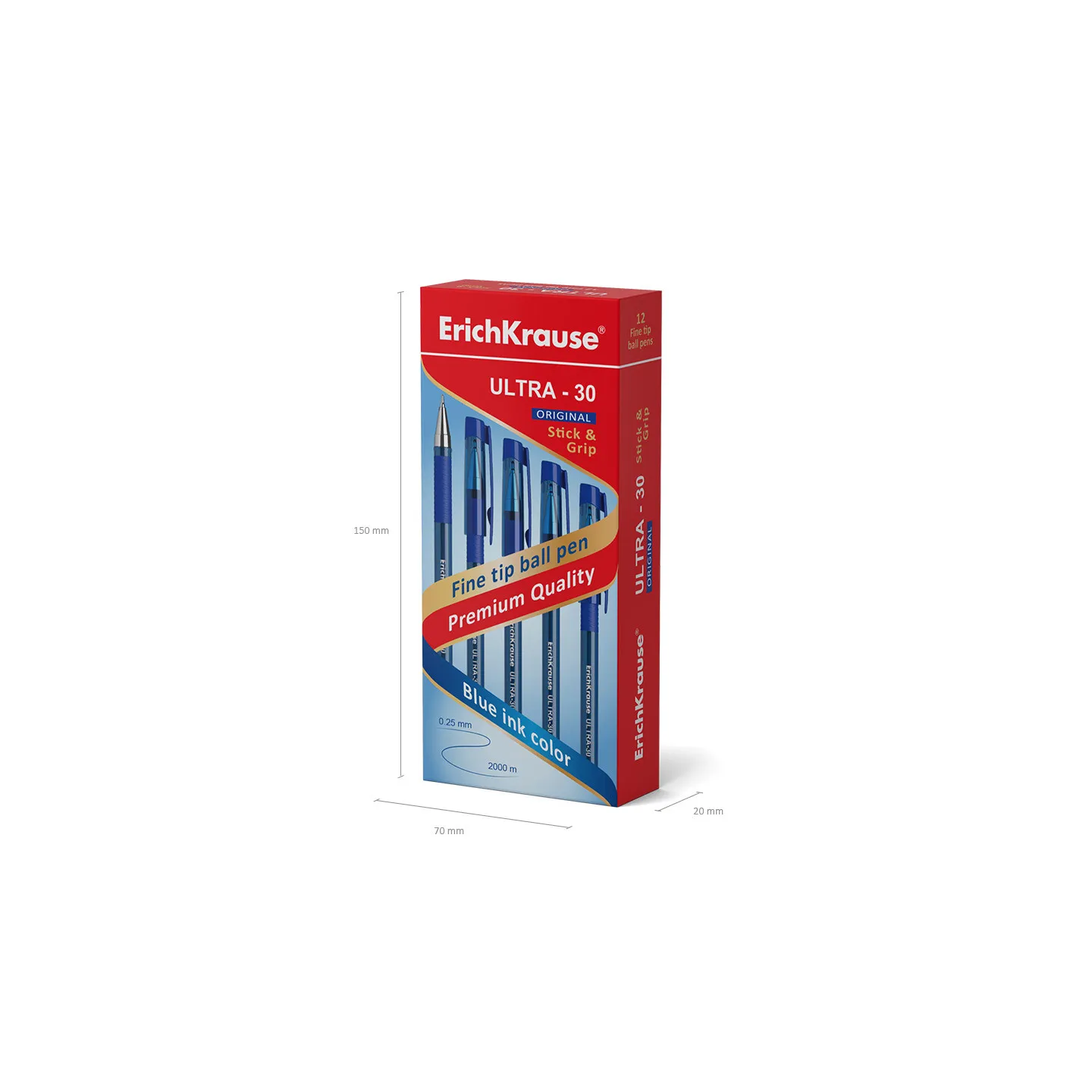 Box 12 penne a sfera Blu ErichKrause ULTRA-30 Stick & Grip Original