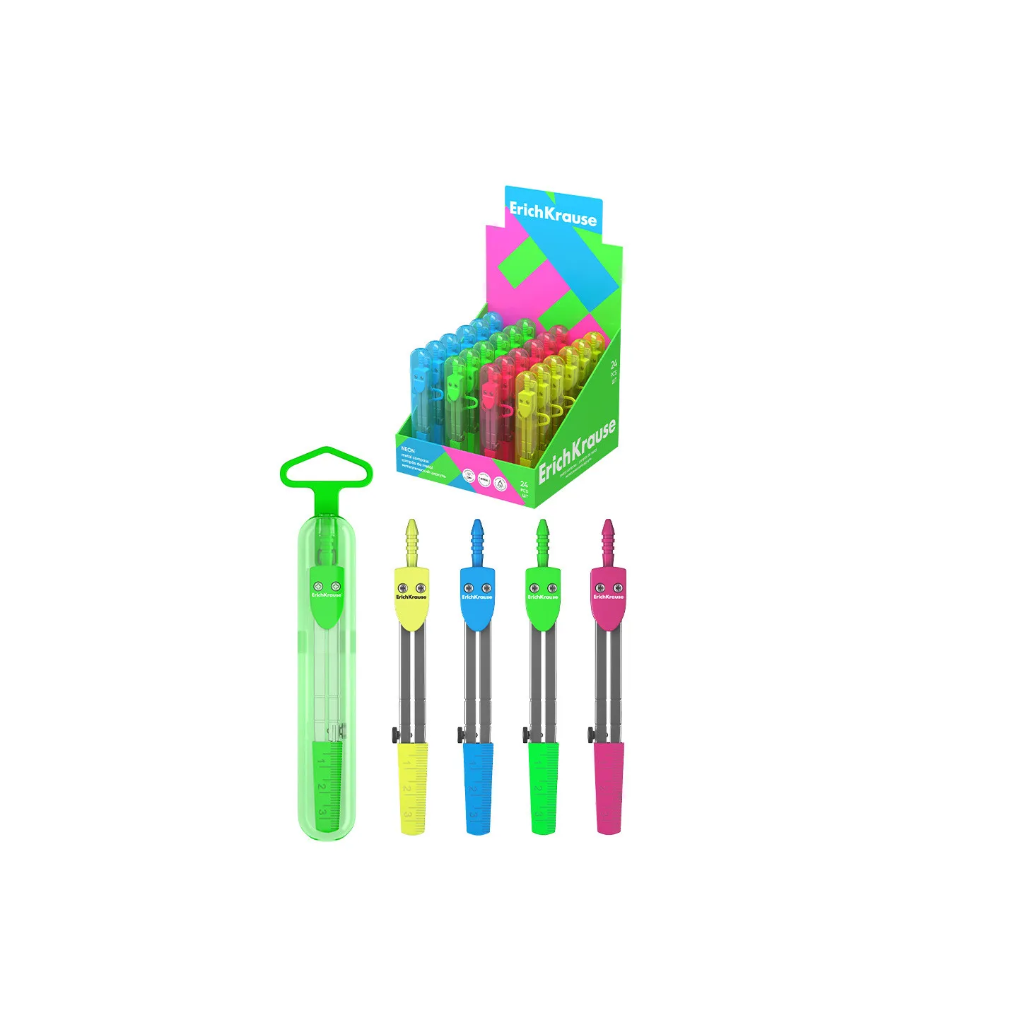 Compasso colorato in metallo con Custodia Erichkrause Neon - 120mm