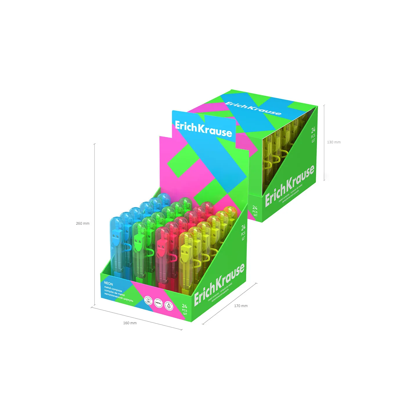 Compasso colorato in metallo con Custodia Erichkrause Neon - 120mm