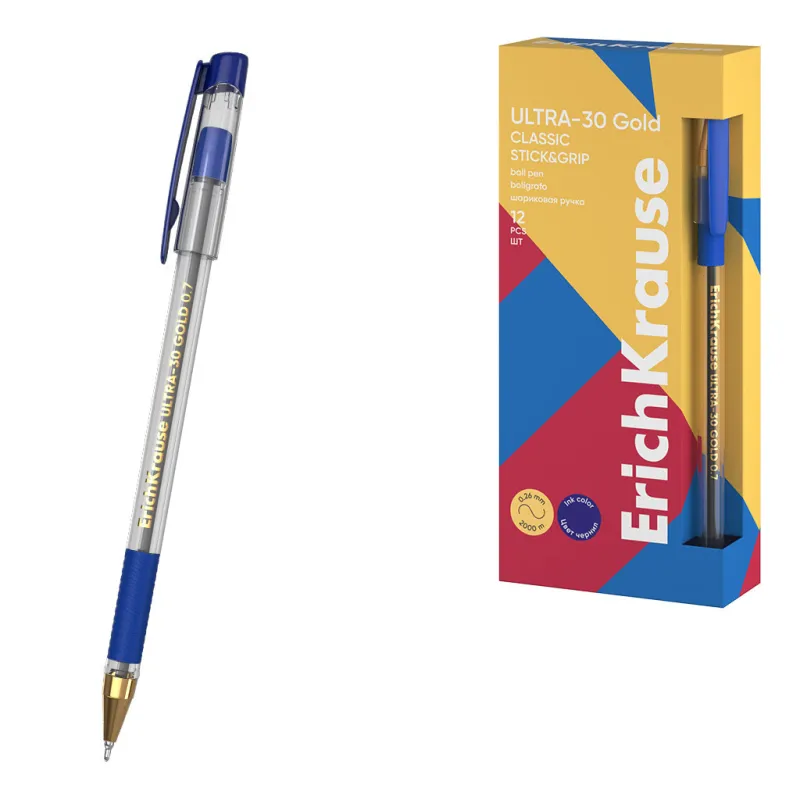 Box 12 penne a sfera Blu ErichKrause ULTRA-30 Gold Stick & Grip