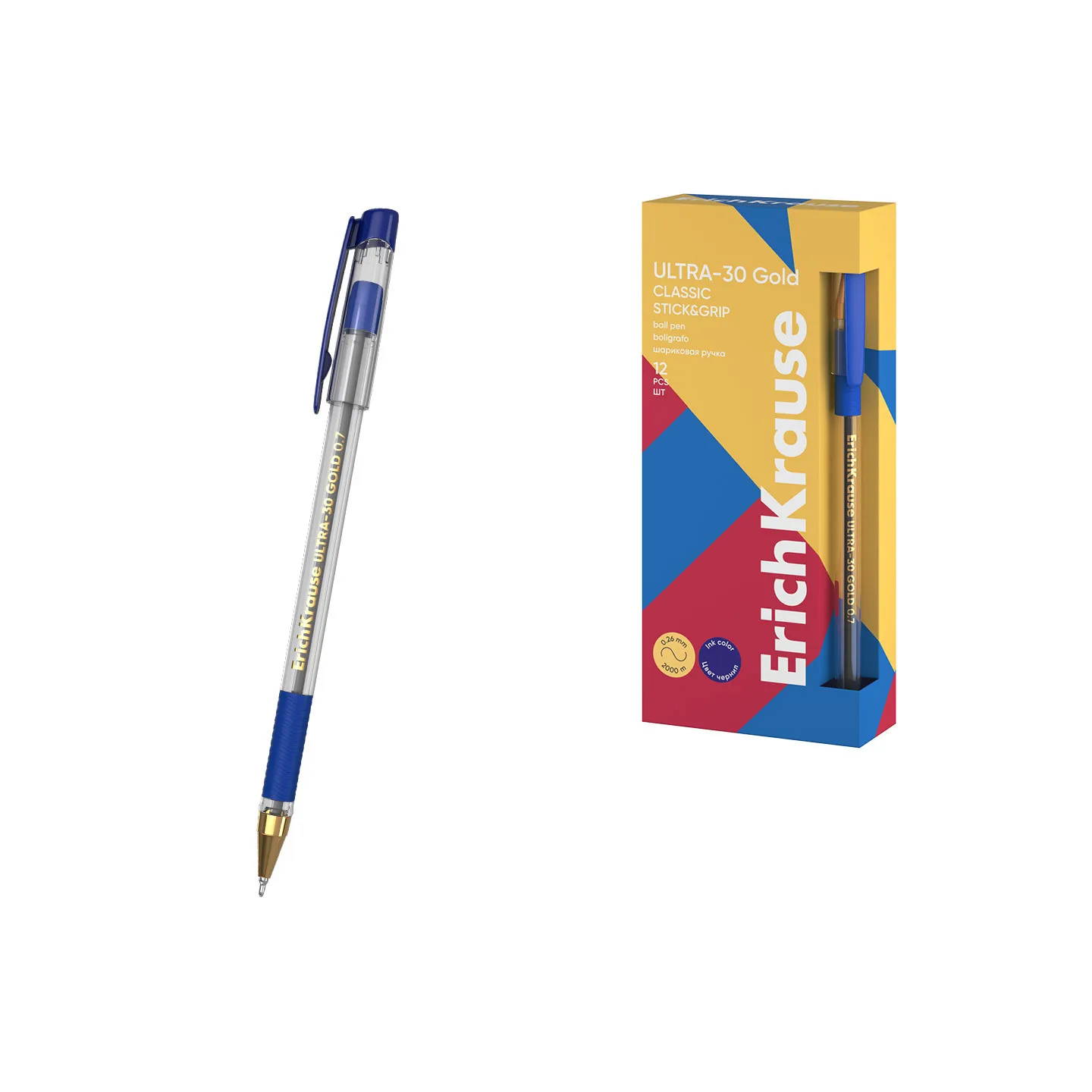 Box 12 penne a sfera Blu ErichKrause ULTRA-30 Gold Stick & Grip