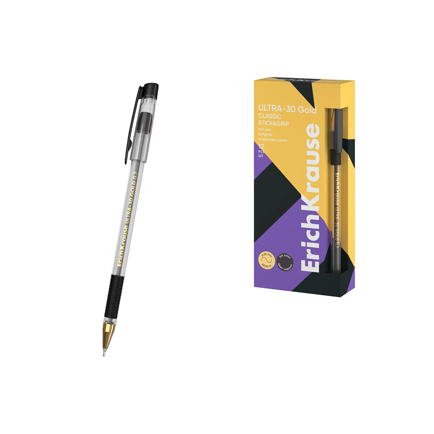 Box 12 penne a sfera Nere ErichKrause ULTRA-30 Gold Stick & Grip