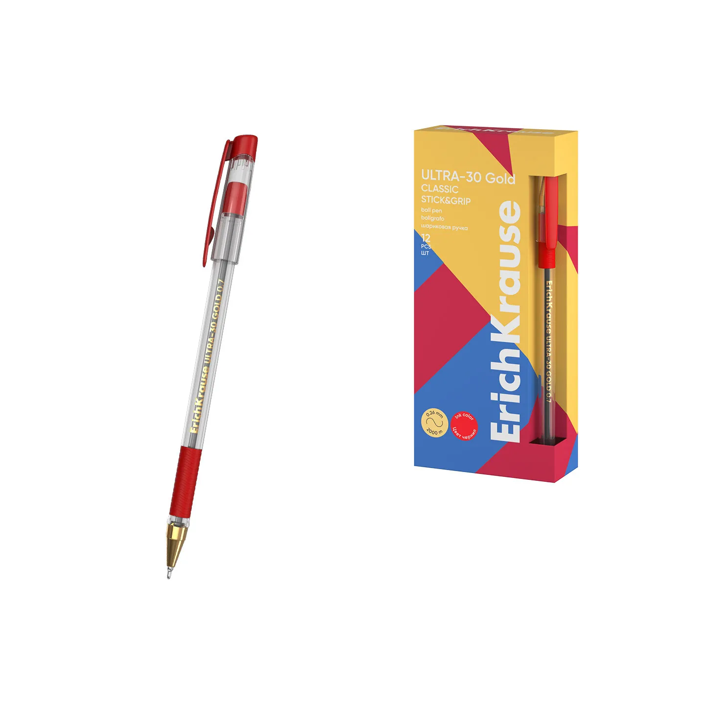 Box 12 penne a sfera Rosse ErichKrause ULTRA-30 Gold Stick & Grip