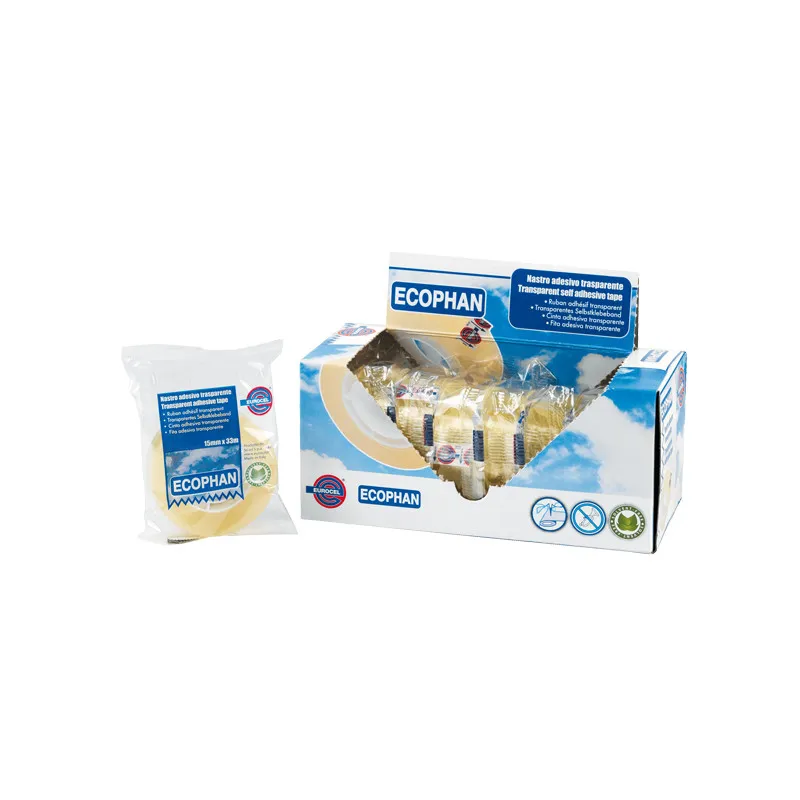 Box Espositore 8pz Nastro Adesivo Trasparente Eurocel Ecophan 19mm x 33m