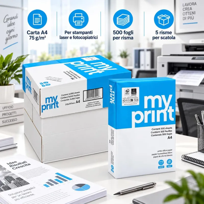Pacco da 5 Risme Carta A4 My Print Navigator 75 gr - 2500 Fogli