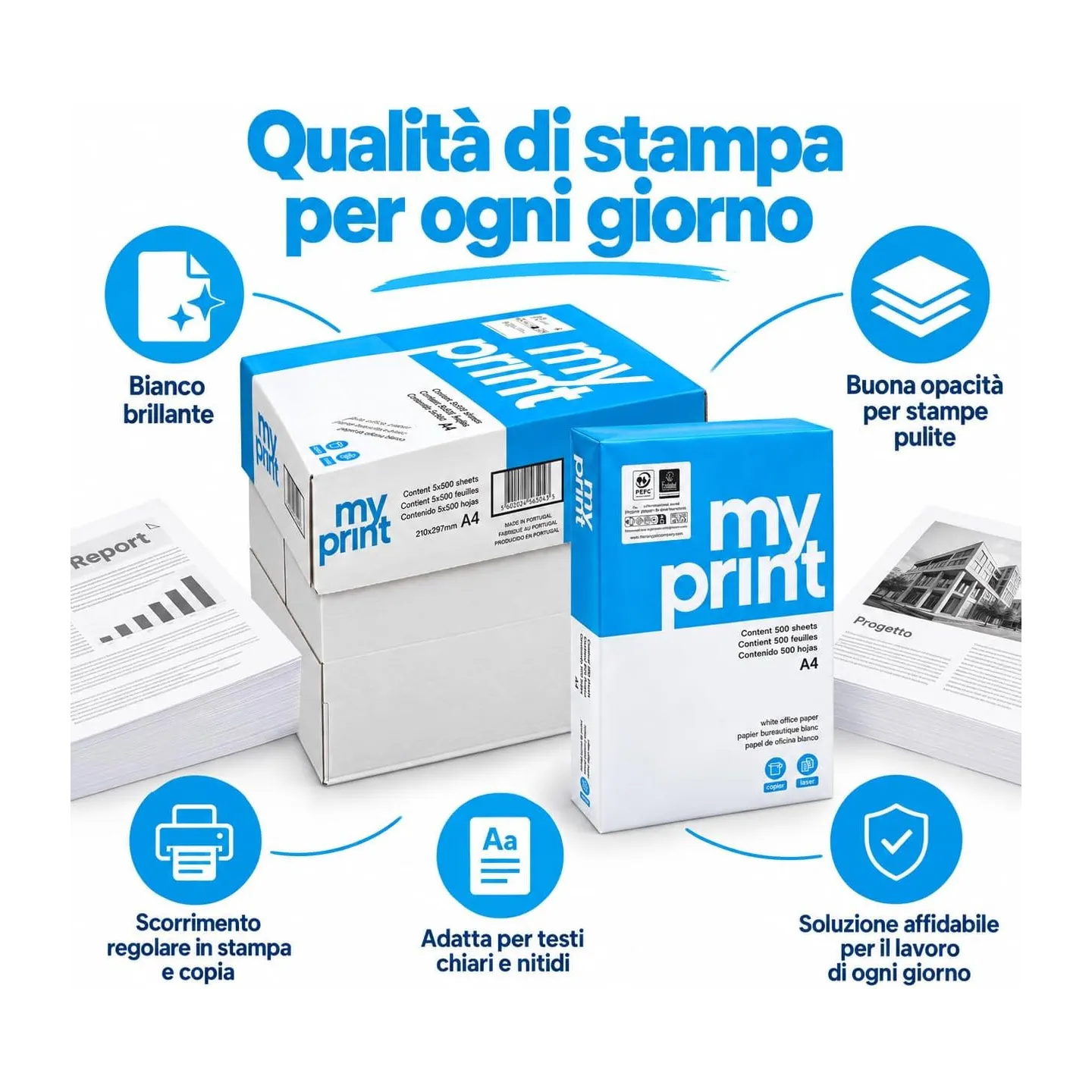 Pacco da 20 Risme Carta A4 My Print Navigator 75 gr - 10.000 Fogli