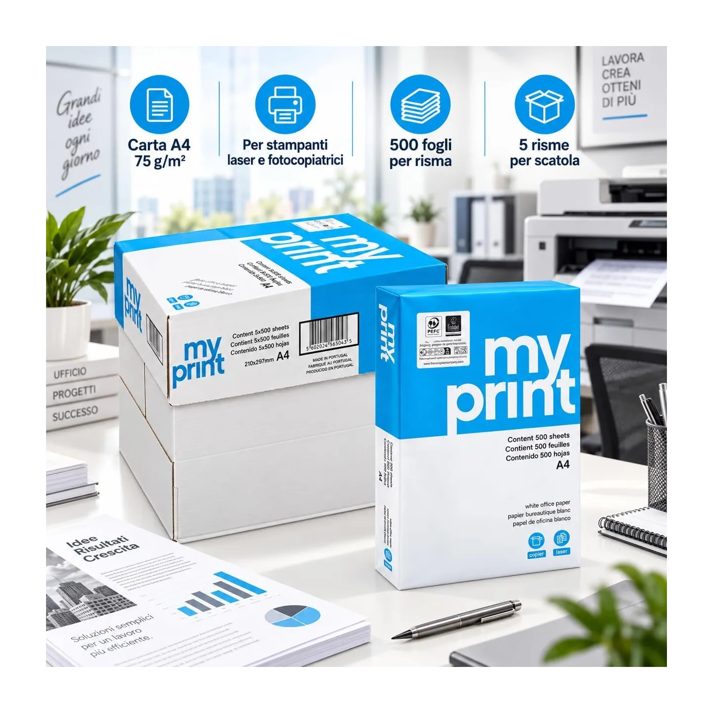Pacco da 20 Risme Carta A4 My Print Navigator 75 gr - 10.000 Fogli