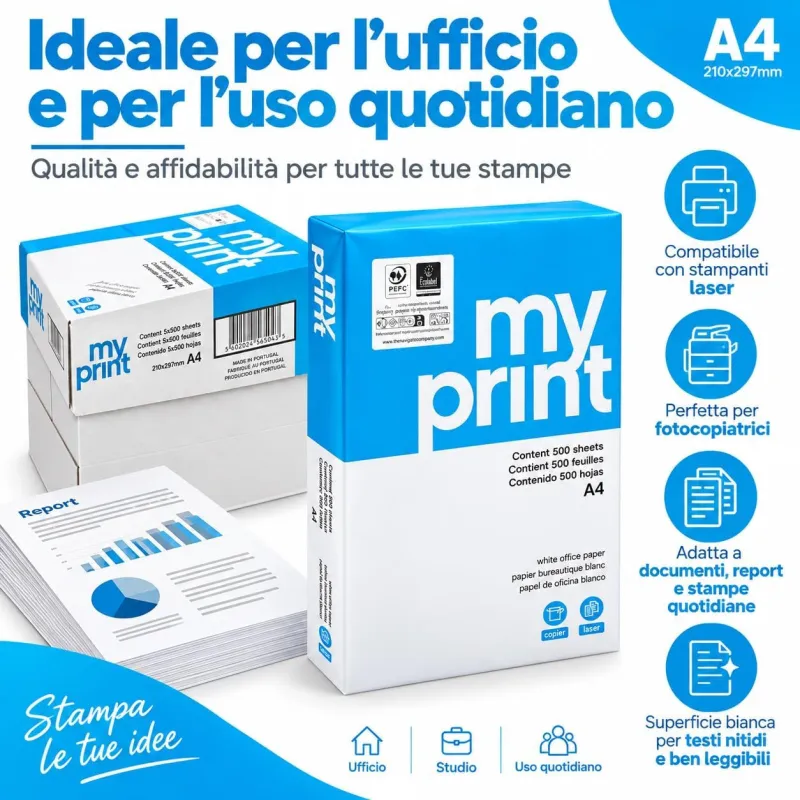 Pacco da 30 Risme Carta A4 My Print Navigator 75 gr - 15.000 Fogli
