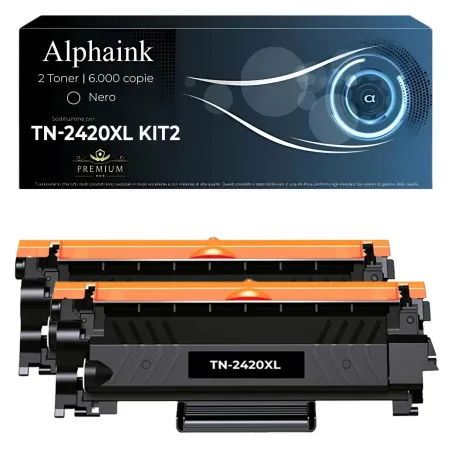 Kit 2 Toner TN-2420XL Compatibili per Brother con Chip Nero | Alphaink