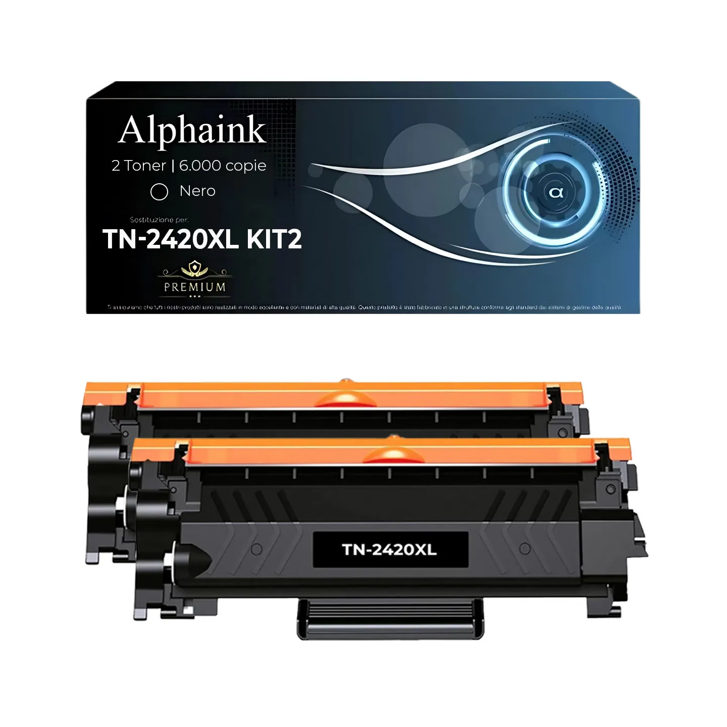 Kit 2 Toner TN-2420XL Compatibili per Brother con Chip Nero | Alphaink