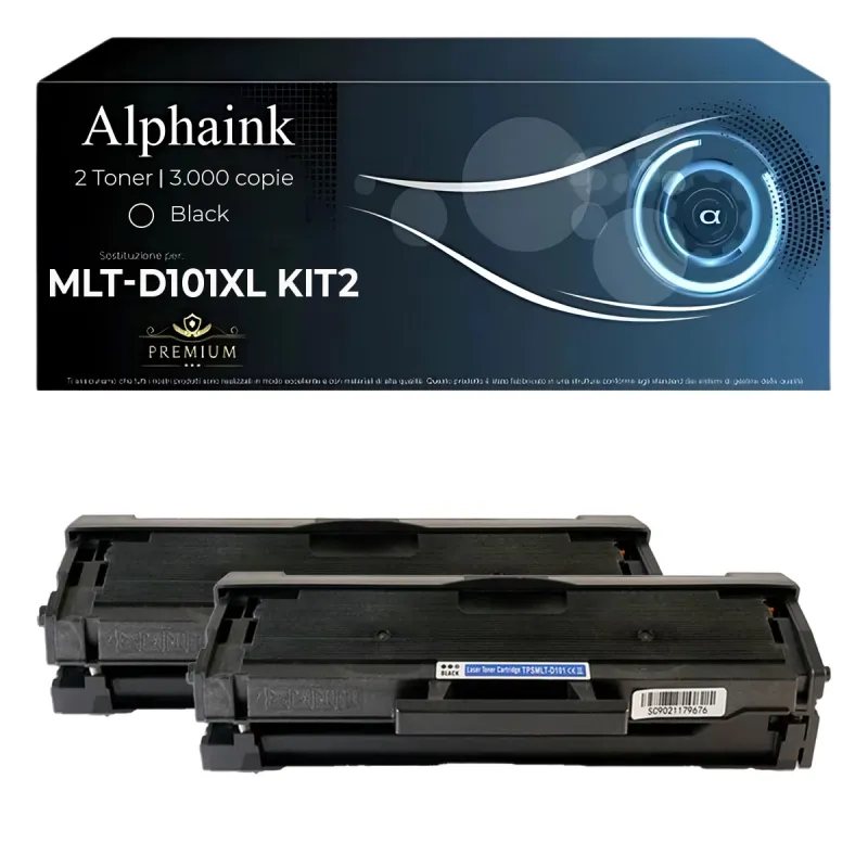 Kit 2 Toner MLT-D101XL Compatibili per Samsung Alta Capacità Nero | Alphaink