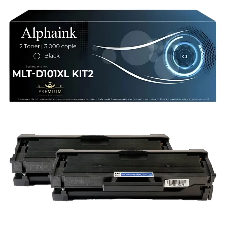 Kit 2 Toner MLT-D101XL Compatibili per Samsung Alta Capacità Nero | Alphaink