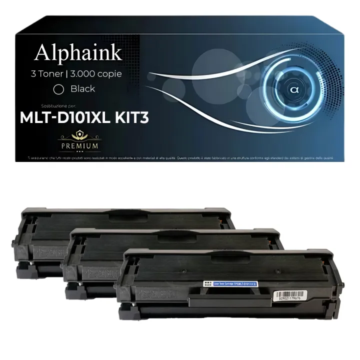 Kit 3 Toner MLT-D101XL Compatibili per Samsung Alta Capacità Nero | Alphaink