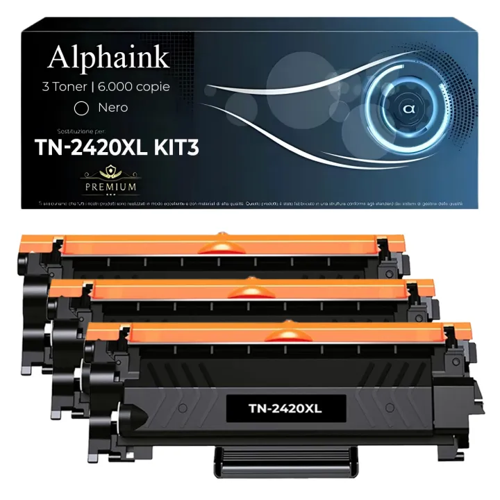 Kit 3 Toner TN-2420XL Compatibili per Brother con Chip Nero | Alphaink
