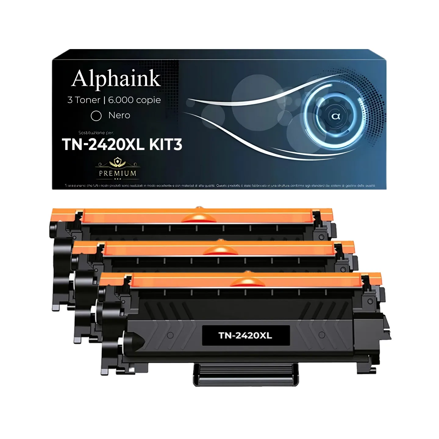 Kit 3 Toner TN-2420XL Compatibili per Brother con Chip Nero | Alphaink