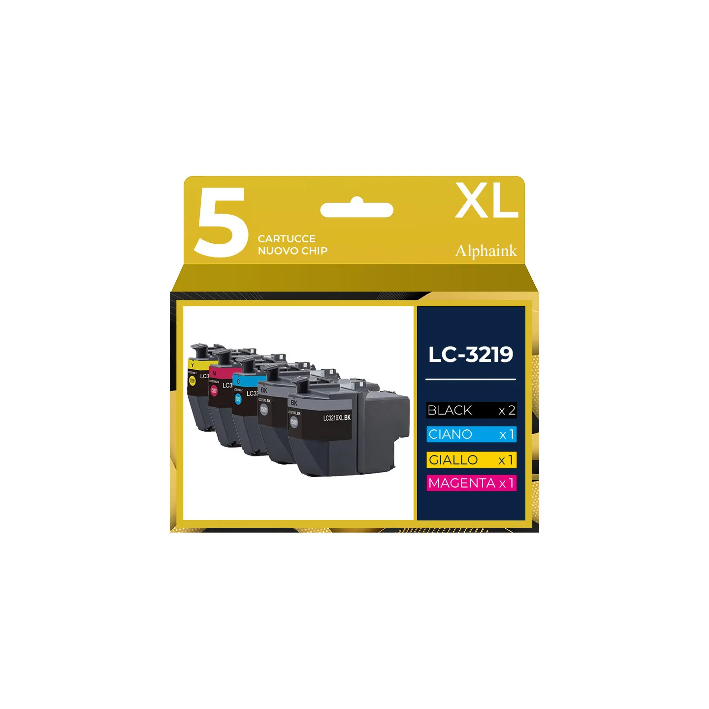 5 Cartucce Compatibili Per Brother LC-3219 Nera + Colore prodotto da Alphaink