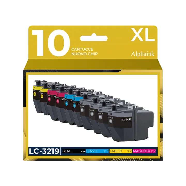 10 Cartucce Compatibili Per Brother LC-3219 Nera + Colore prodotto da Alphaink