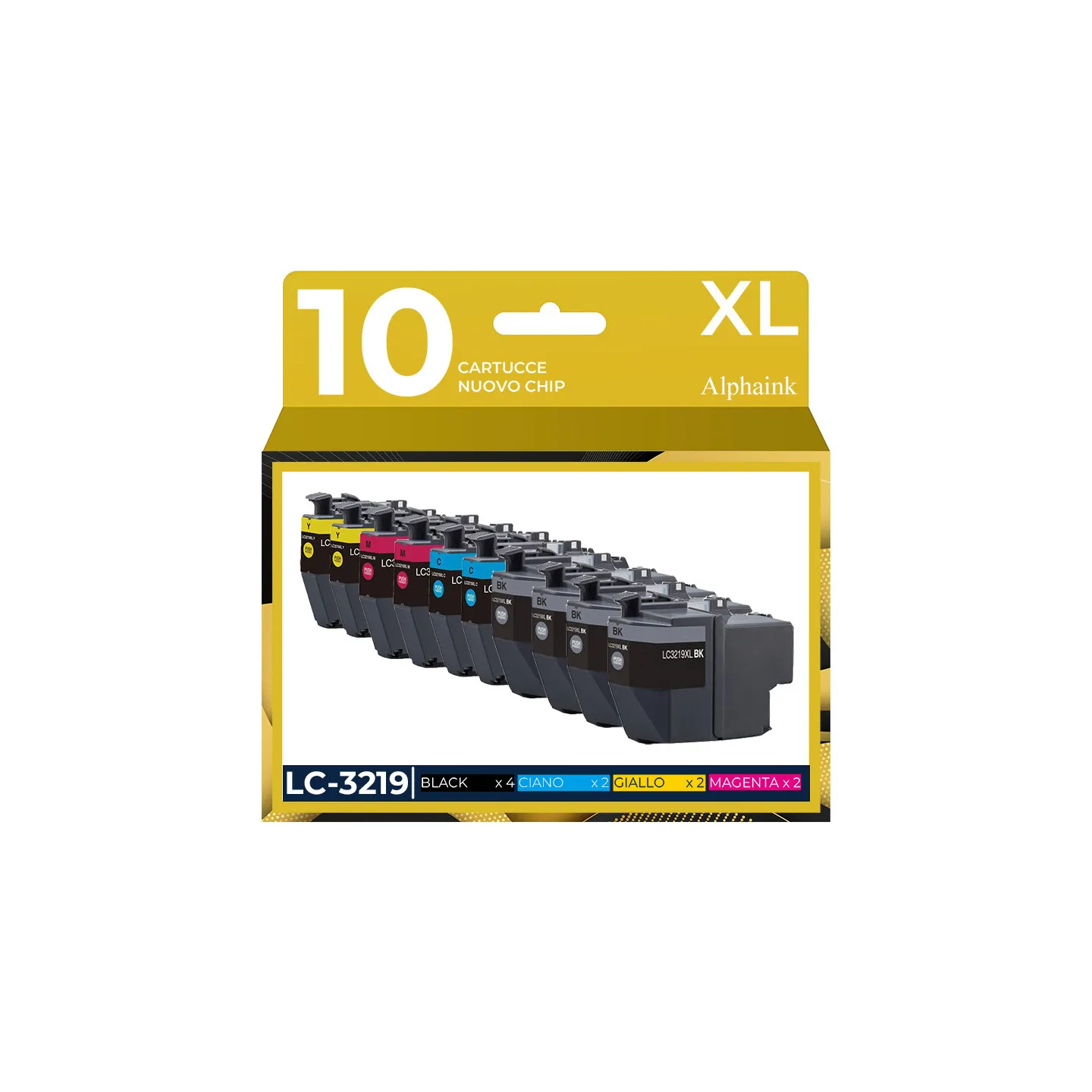 10 Cartucce Compatibili Per Brother LC-3219 Nera + Colore prodotto da Alphaink