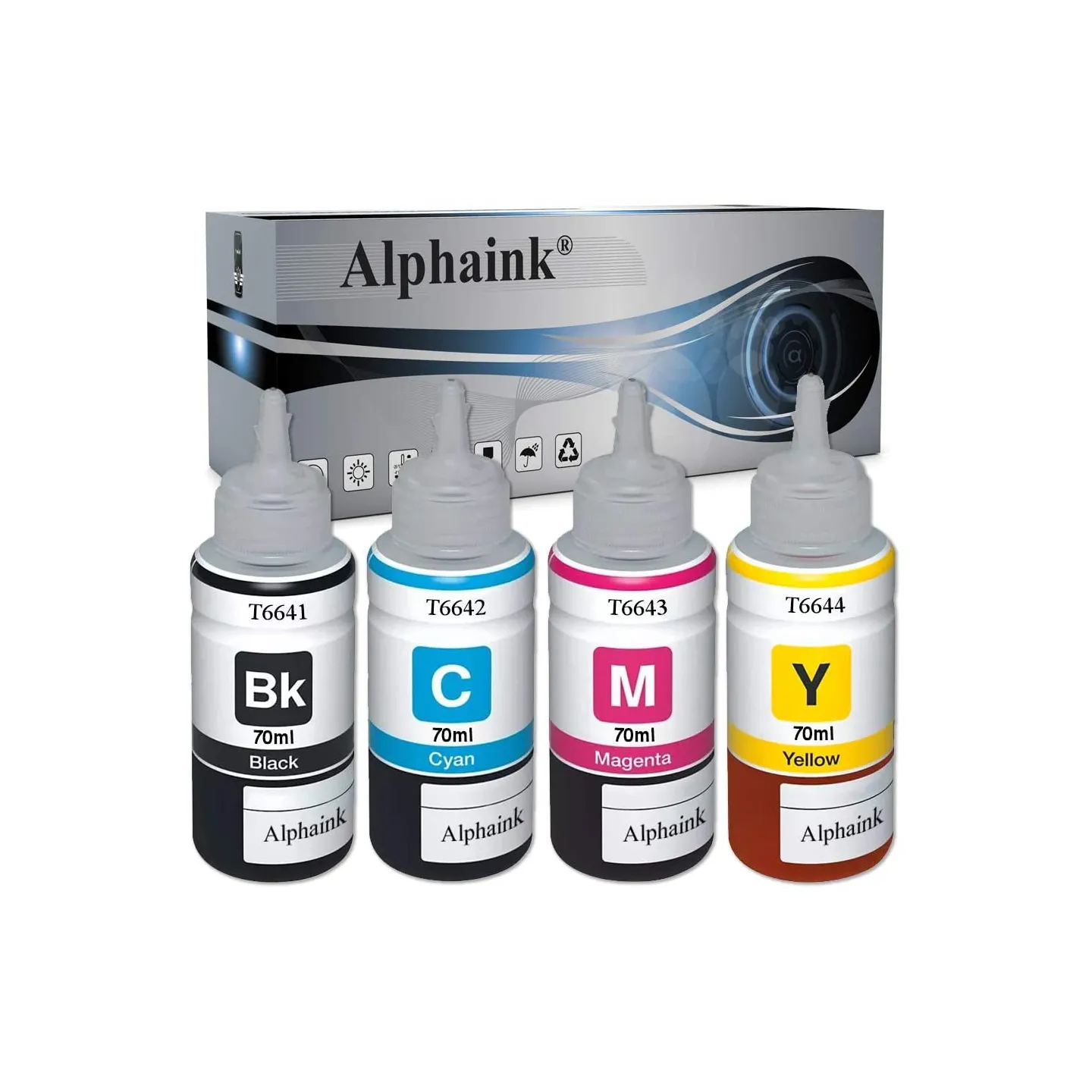 4 Flaconi d'Inchiostro Epson EcoTank T6645 Nero + Colore Compatibili