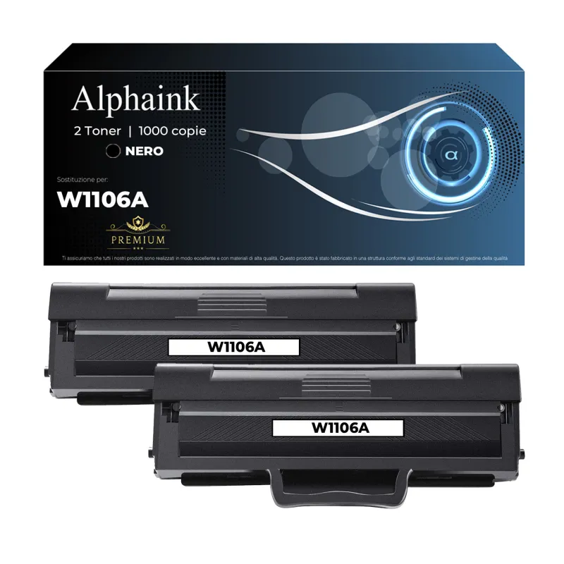 Kit 2 Toner W1106A 106A Compatibili per HP con Chip Nero | Alphaink