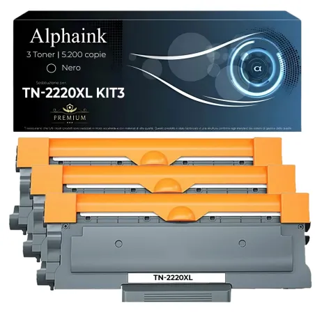 Kit 3 Toner TN-2220XL TN-2010XL Compatibili per Brother Alta Capacità | Alphaink