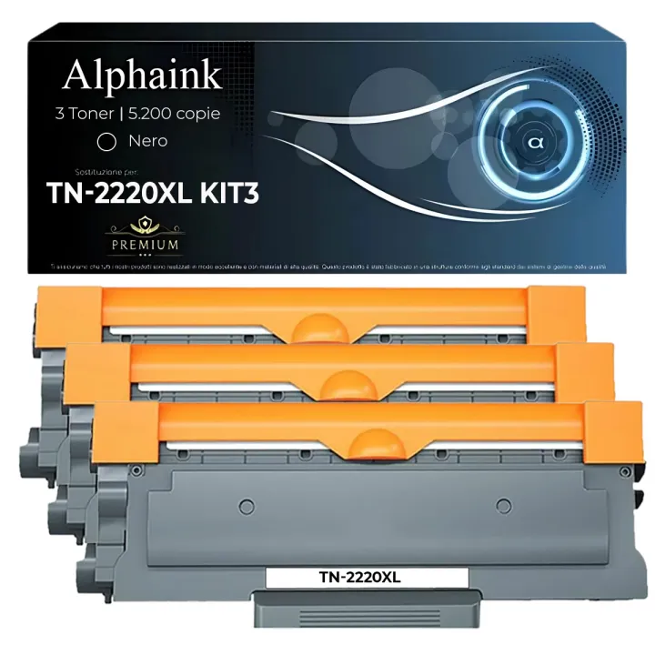 Kit 3 Toner TN-2220XL TN-2010XL Compatibili per Brother Alta Capacità | Alphaink