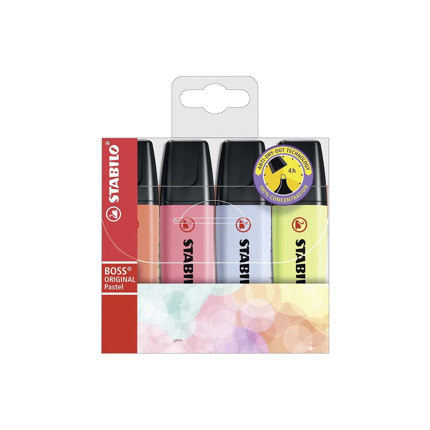 Evidenziatore-Stabilo-Boss-Original-Patel-Astuccio-da-4-Colore-Rosa-Corallo-Fior-di-Ciliegio-Azzurro-Ghiaccio-Lime