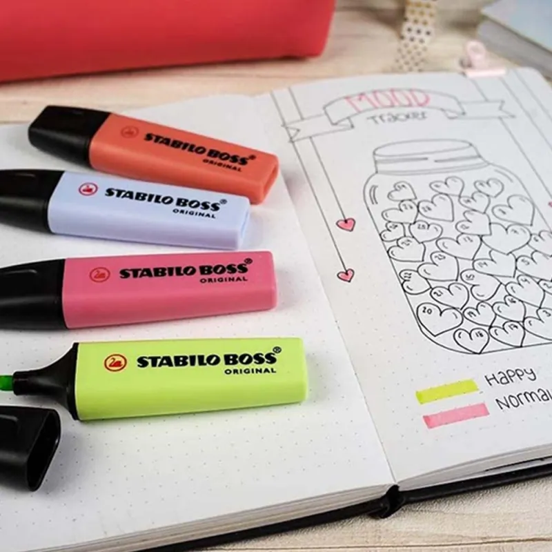 Evidenziatore-Stabilo-Boss-Original-Patel-Astuccio-da-4-Colore-Rosa-Corallo-Fior-di-Ciliegio-Azzurro-Ghiaccio-Lime