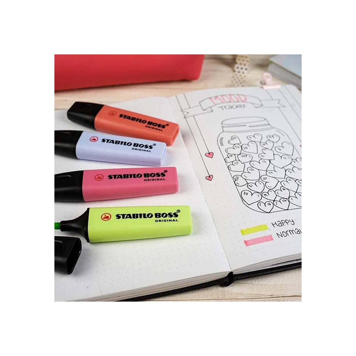 Evidenziatore-Stabilo-Boss-Original-Patel-Astuccio-da-4-Colore-Rosa-Corallo-Fior-di-Ciliegio-Azzurro-Ghiaccio-Lime