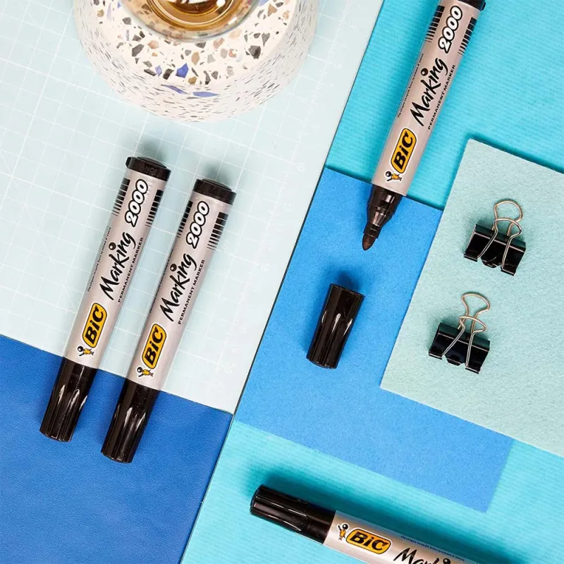 BIC-Marking-2000-Pennarelli-Indelebili-Colore-Nero-Punta-Tonda-17-mm-Confezione-da-12-Marcatori