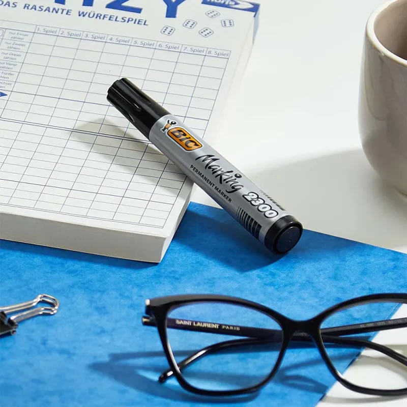 BIC-Marking-2300-Pennarello-Permanente-Colore-Nero-Punta-Resistente-37-55-mm-Confezione-da-12-Marcatori