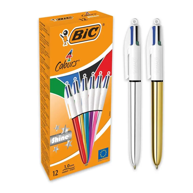 Penna-a-Scatto-Bic-4-Colori-Original---COLOUR-SHINE-Confezione-da-12-penne