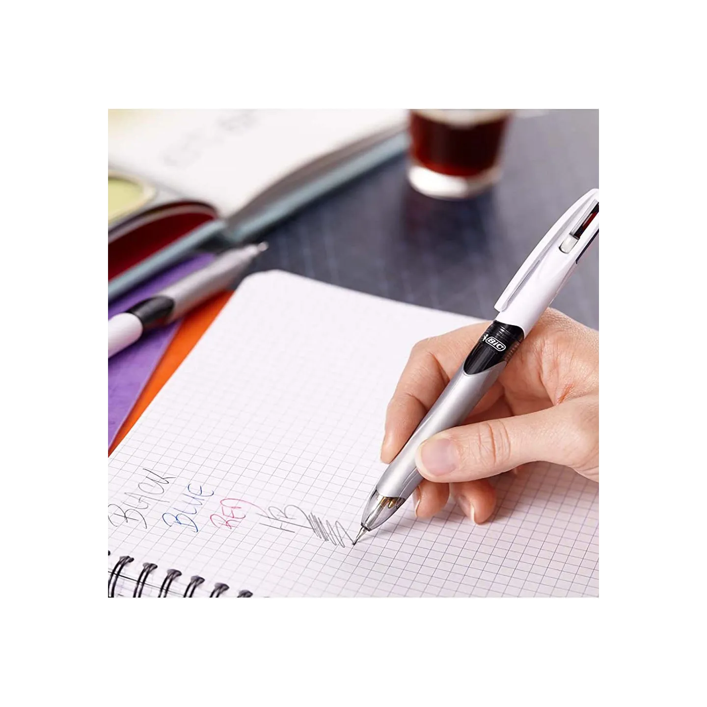 BIC-4-Colori-Penne-a-Sfera-a-Scatto-3-Colori-+-1-Matita-Mine-HB-da-07-mm-