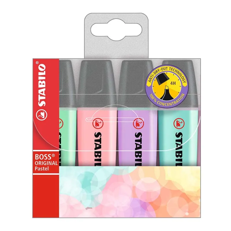 Evidenziatore-Stabilo-Boss-Original-Patel-Astuccio-da-4-Colori-Verde-Menta-Rosa-Antico-Glicine-Carta-da-Zucchero