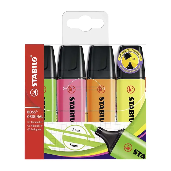 Evidenziatore-Stabilo-Boss-Original-Patel-Astuccio-da-4-Colori-Verde-Arancio-Giallo-Rosa