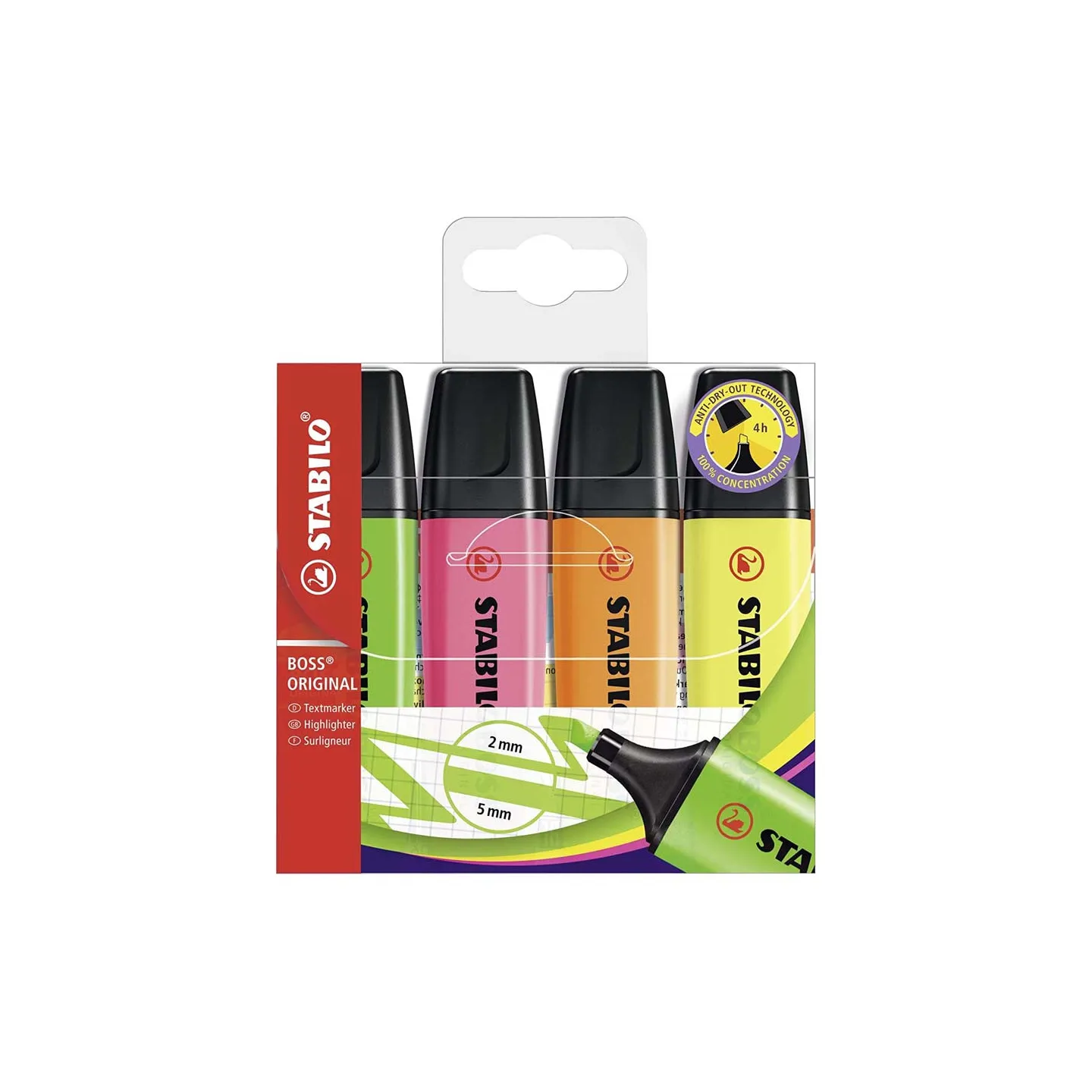 Evidenziatore-Stabilo-Boss-Original-Patel-Astuccio-da-4-Colori-Verde-Arancio-Giallo-Rosa