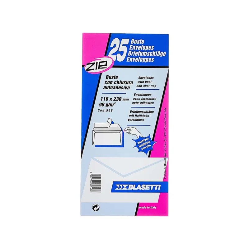 Buste-Bianche-Blasetti-11x23-cm-Con-Finestra-Autoadesiva-Confezione-da-25