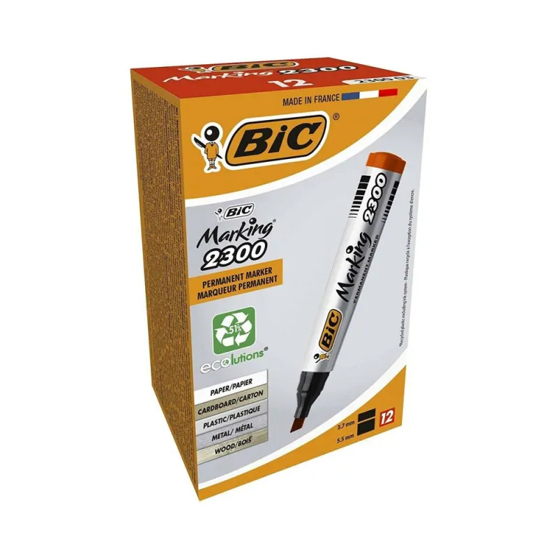 BIC-Marking-2300-Pennarello-Permanente-Colore-Rosso-Punta-Resistente-37-55-mm-Confezione-da-12-Marcatori