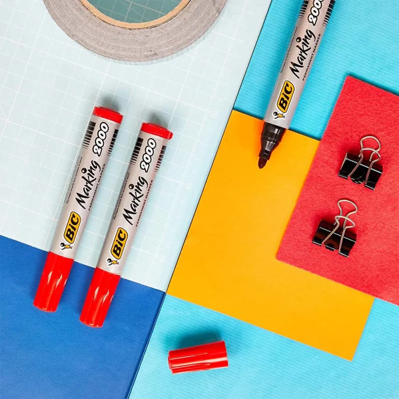 BIC-Marking-2000-Pennarelli-Indelebili-Colore-Rosso-Punta-Tonda-17-mm-Confezione-da-12-Marcatori