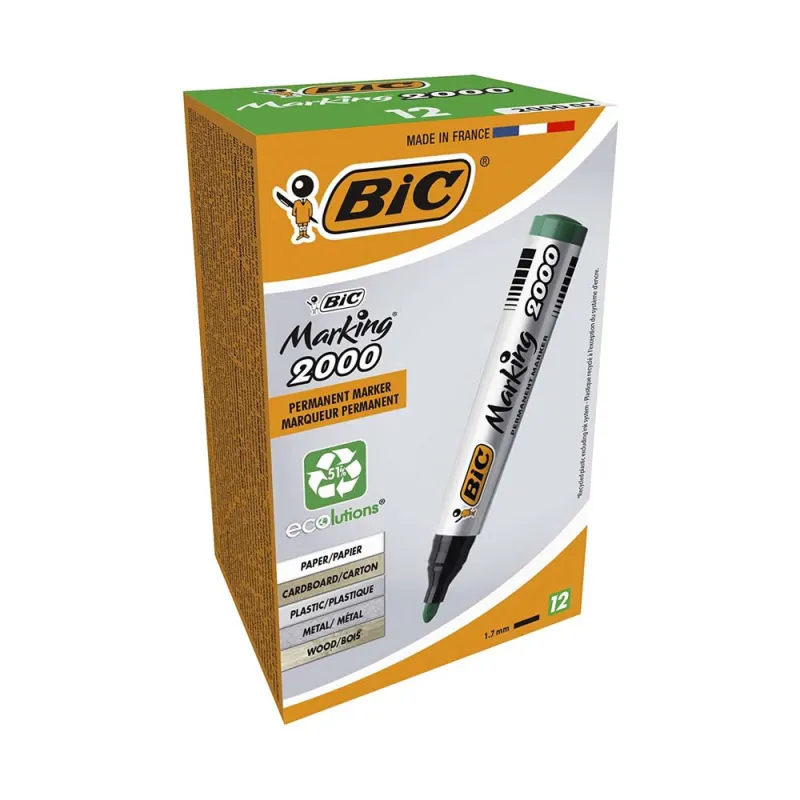 BIC-Marking-2000-Pennarelli-Indelebili-Colore-Verde-Punta-Tonda-17-mm-Confezione-da-12-Marcatori